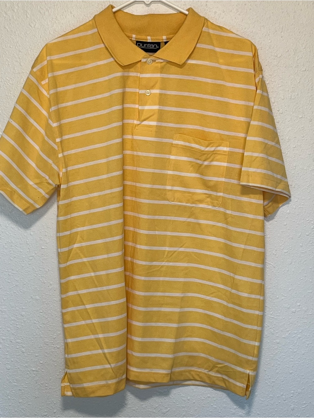 Puritan Yellow and White Striped Polo Shirt Men’s Size Large